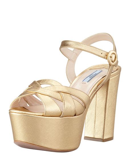 Prada Metallic Leather Platform Sandal, Platinum 